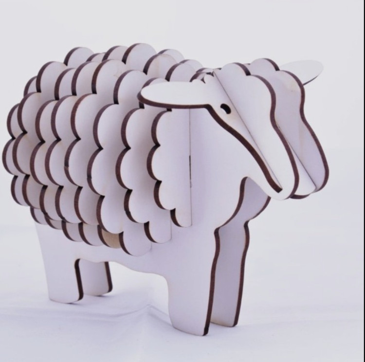 پازل سه بعدی گوسفند آبان | پازل چوبی ساختنی طرح حیوانات